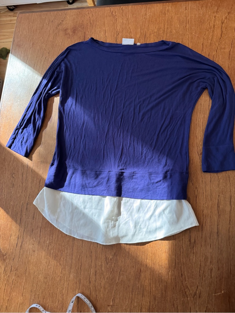 DKNYC Purple Layered Look Top 3/4 Sleeve Faux Shirt Hem